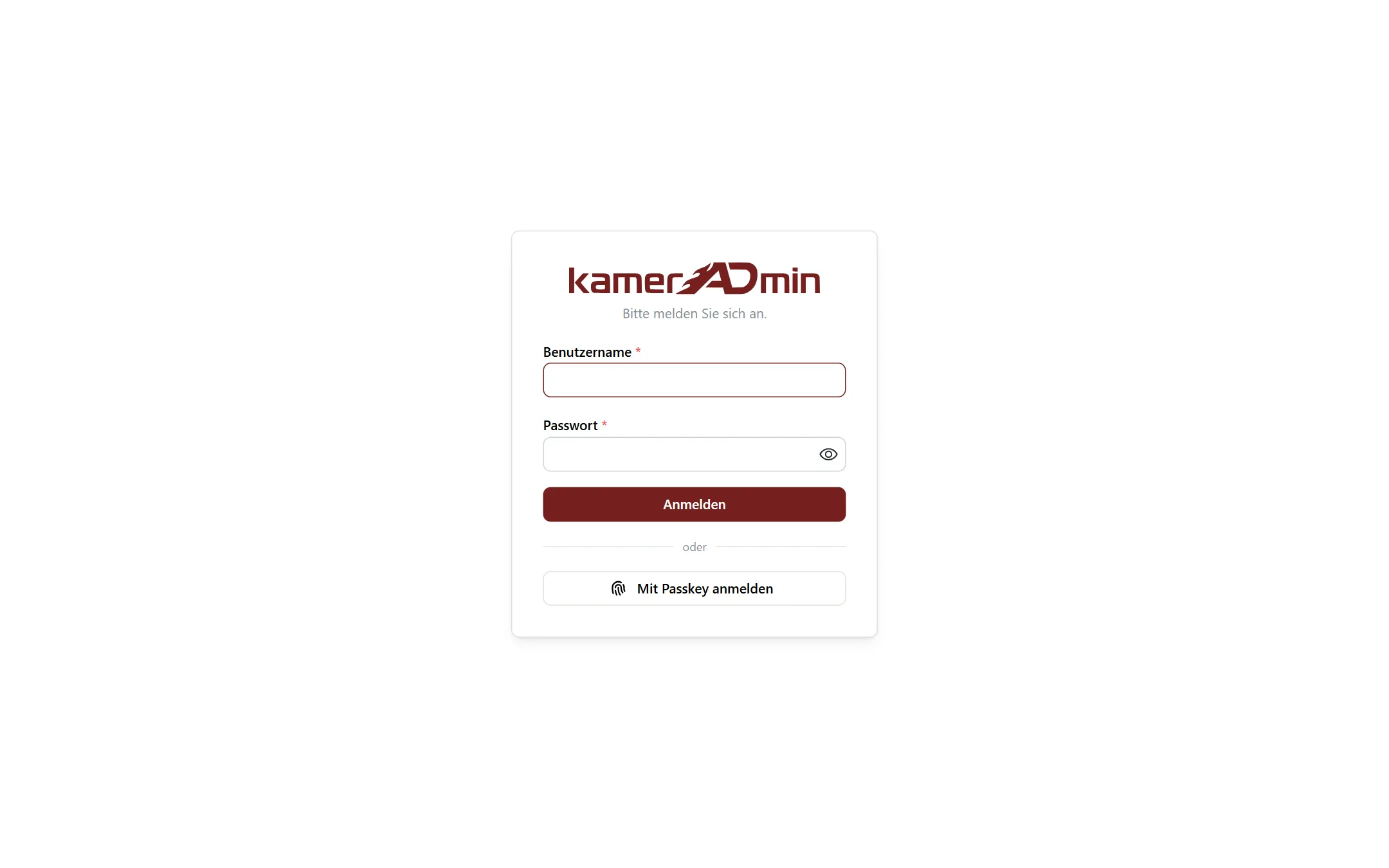 Anmeldeseite mit Benutzername, Passwort und Anmeldung per Passkey