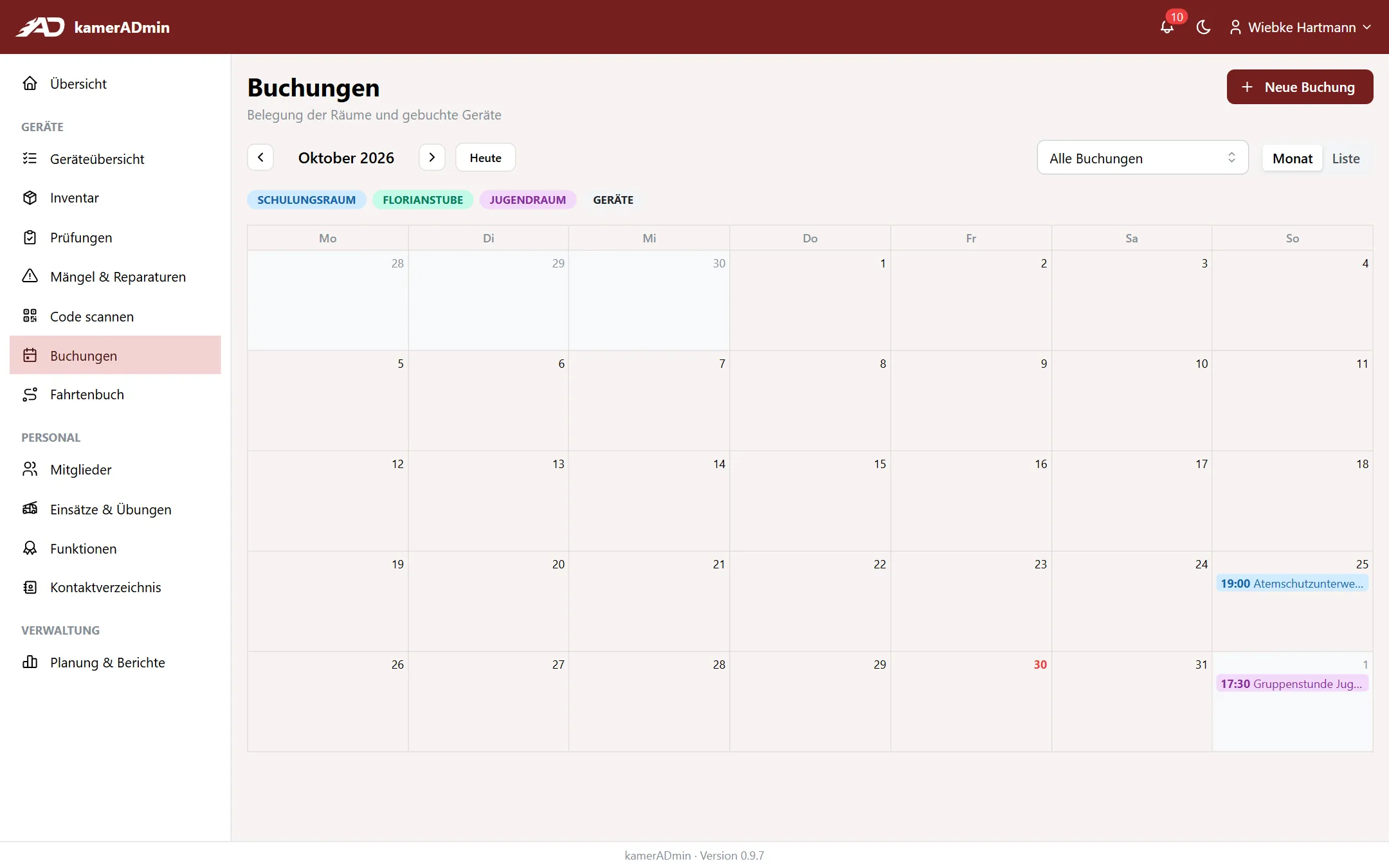 Monatskalender der Buchungen