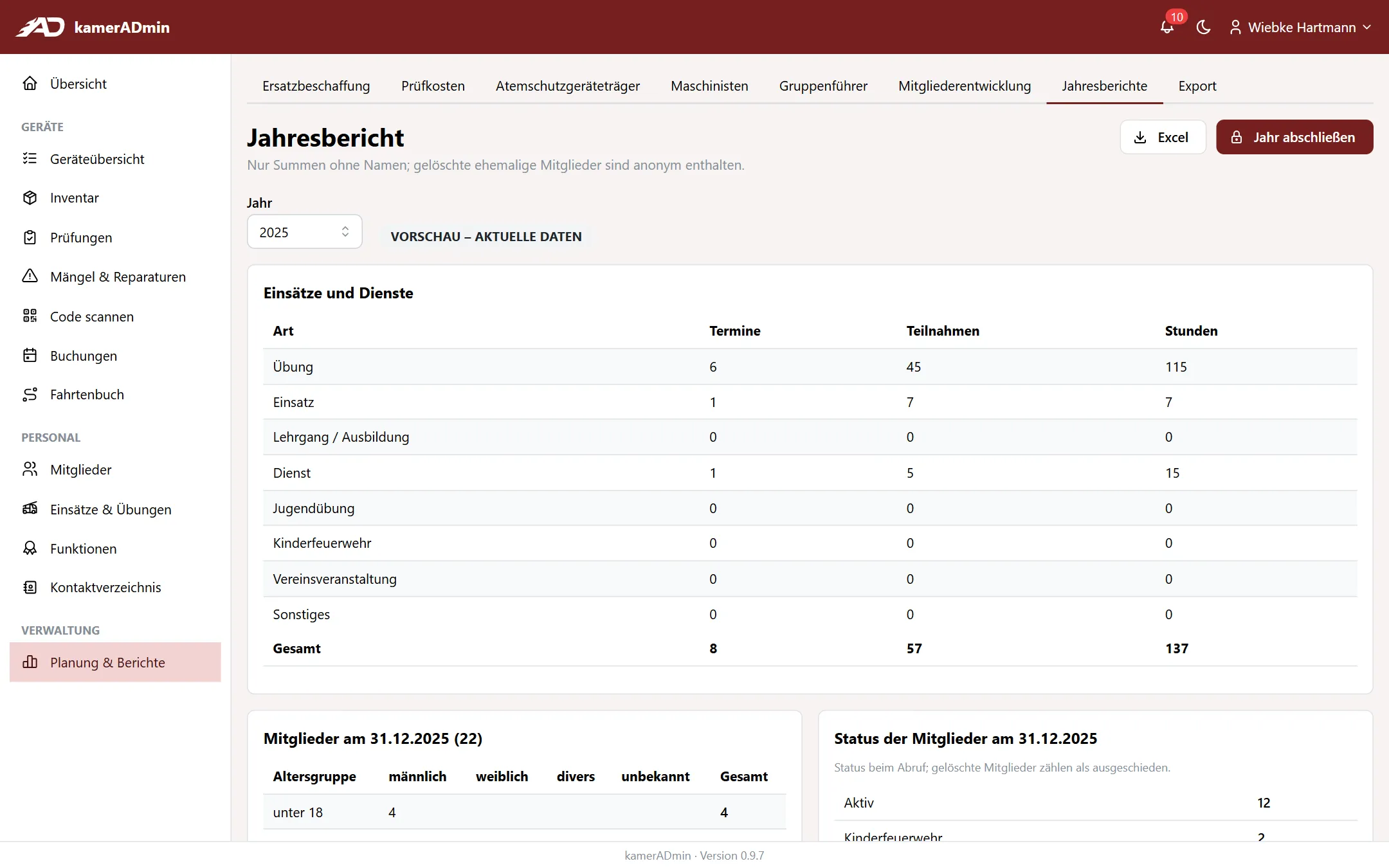 Jahresbericht mit Terminen und Mitgliederzahlen